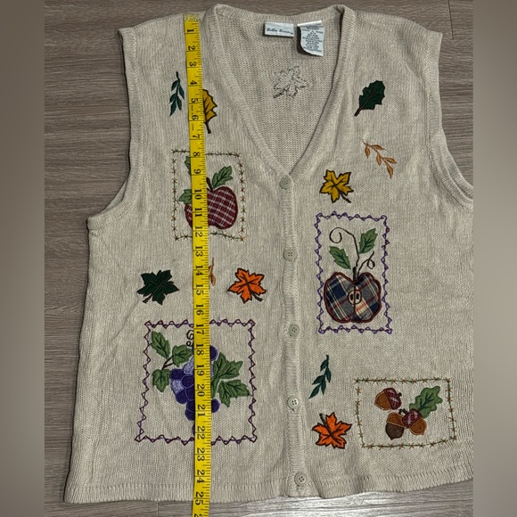 Vintage Bobbie Brooks 90’s Knit Fall Vest Leaves Acorn Apples Novelty Teacher L - Picture 6 of 7